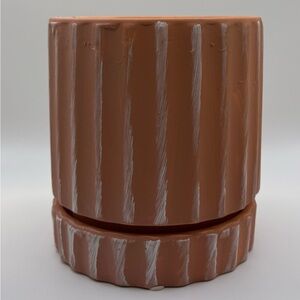 Terracotta Clay Pot 4” Planter White Stripes Ribbed Textured